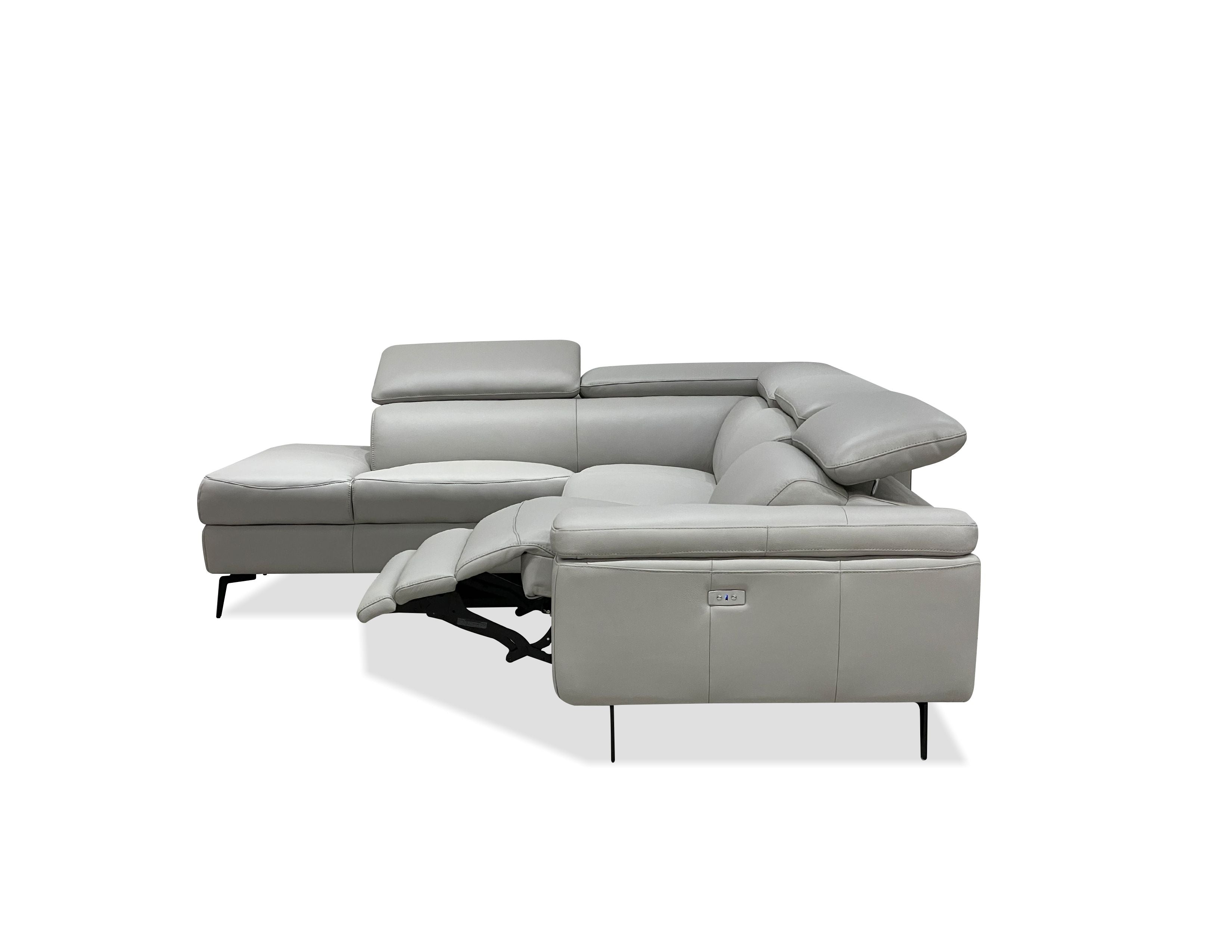 CAMELLO Recliner Leather Sectional in Silver