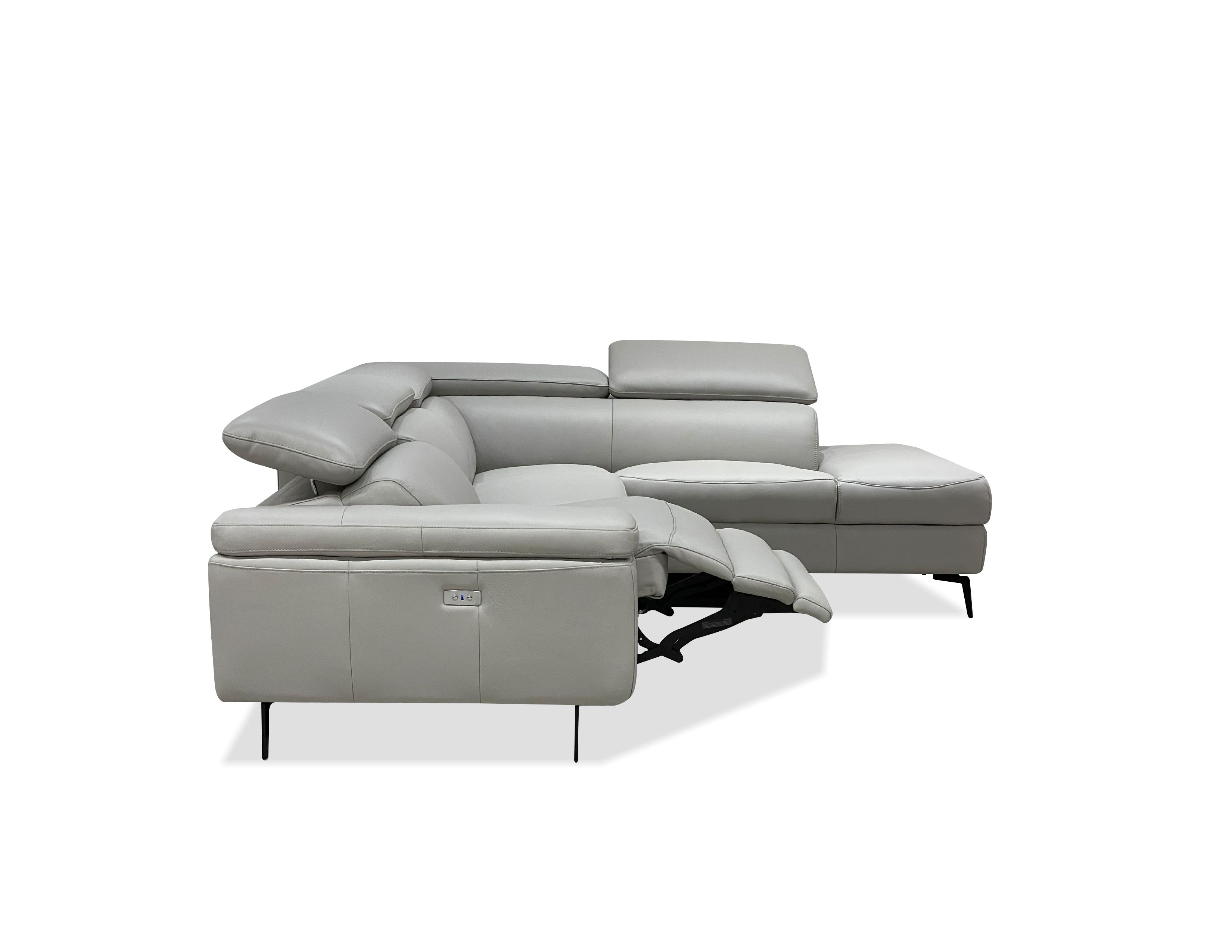 CAMELLO Recliner Leather Sectional in Silver